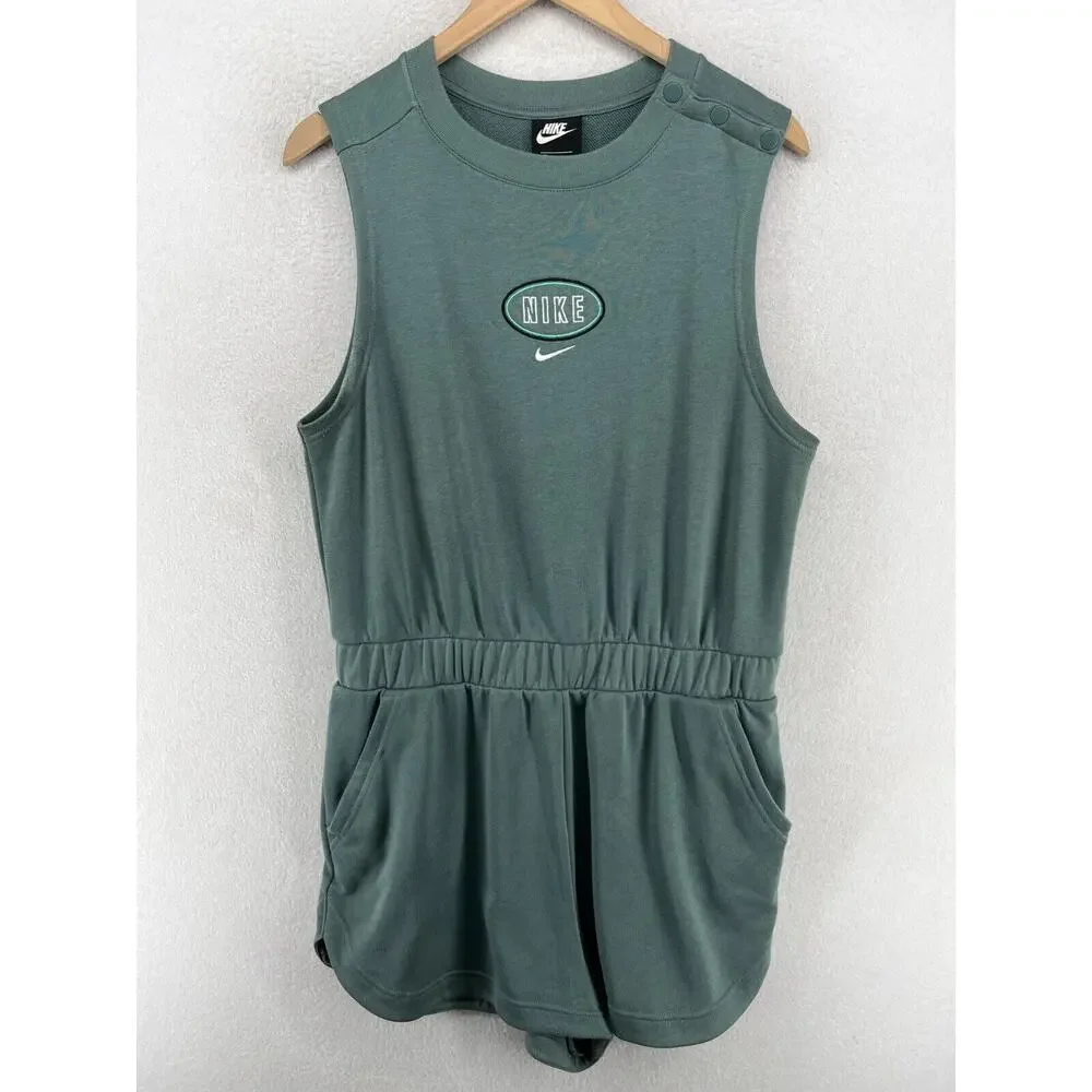 NIKE Romper Womens L Sportswear Varsity Short Terry Sleeveless Green